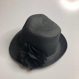 Nine West Black Cloche Hat with Flower UPF 50% Pac